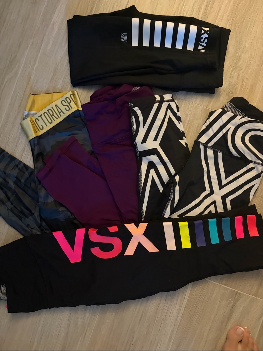 Victoria's Secret Black VSX Leggings with Rainbow Logo and Geometric Panels